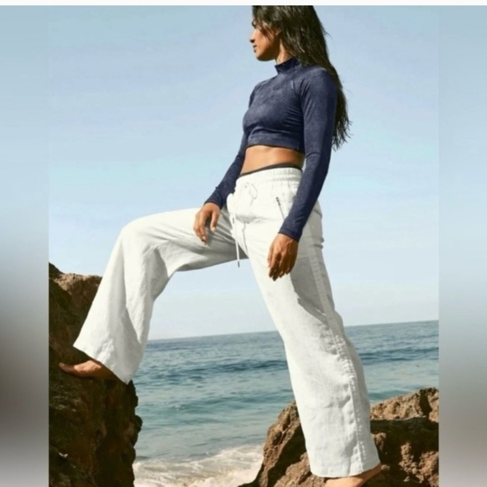Athleta White Linen Wide Leg Pants Size 4P